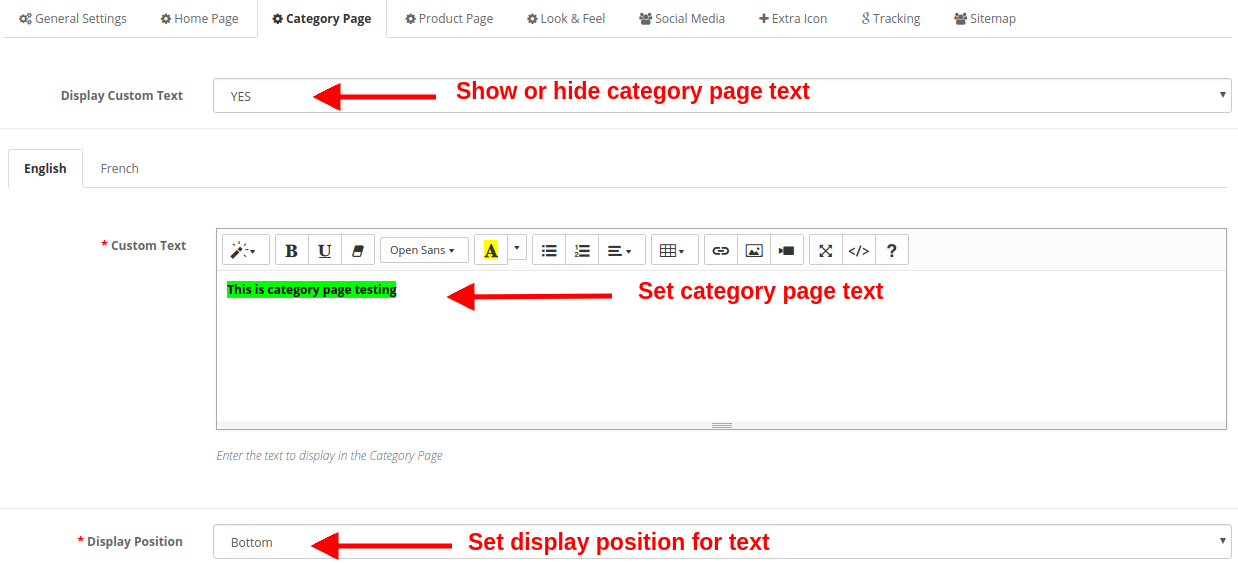 Category Page Settings
