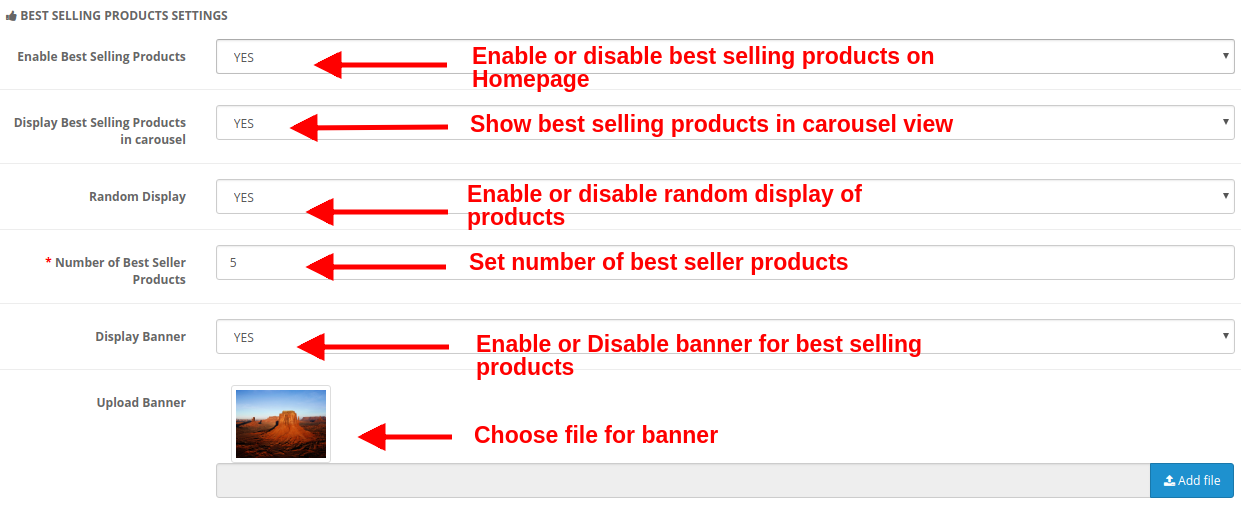 Best Selling Products Settings