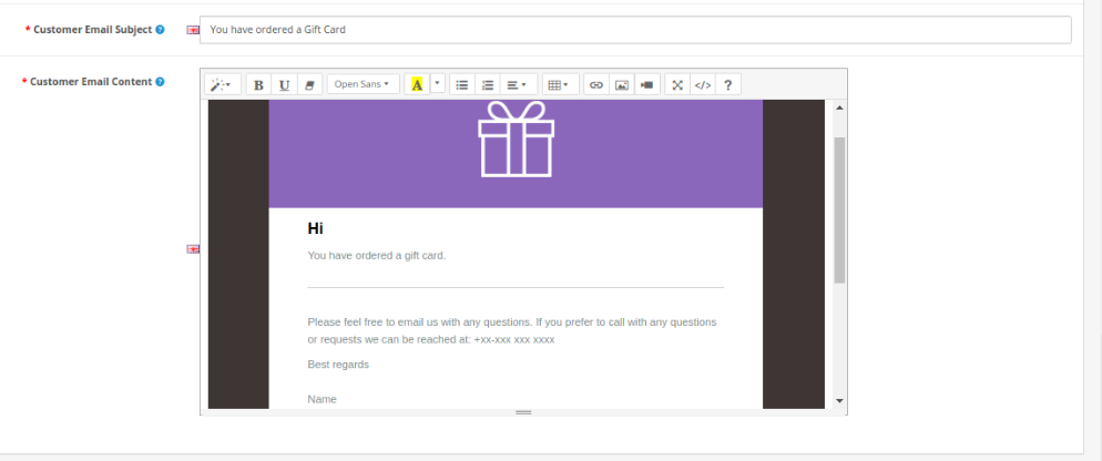 OpenCart Geschenkkartenerweiterung E-Mail-Vorlagen