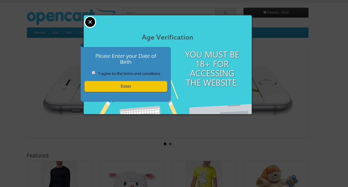age verification popup without DOB field