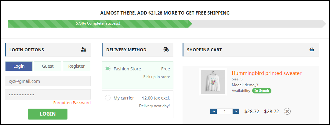 Free shipping banner in PrestaShop One Page Checkout