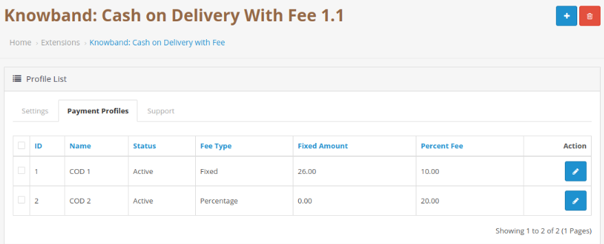 OpenCart CoD with Fees module COD profiles