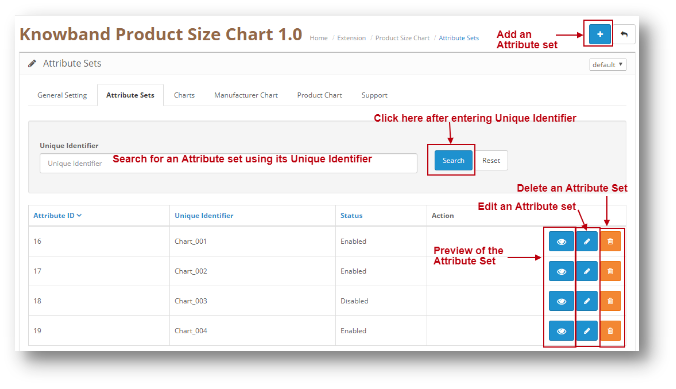 OpenCart Product size chart plugin Settings