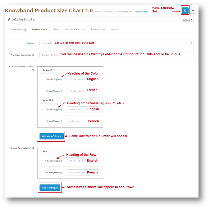 OpenCart Product size chart plugin