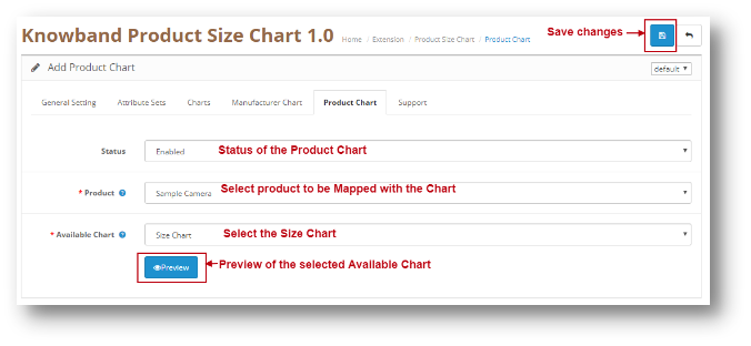 Size guide module for OpenCart