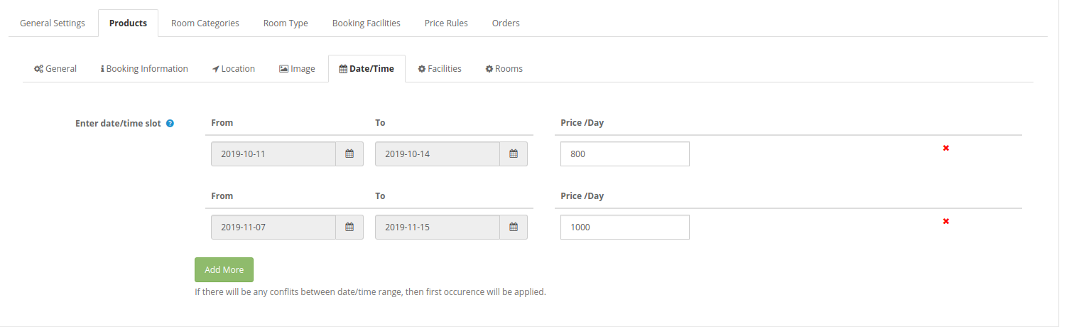 Hotel booking module for OpenCart date time settings