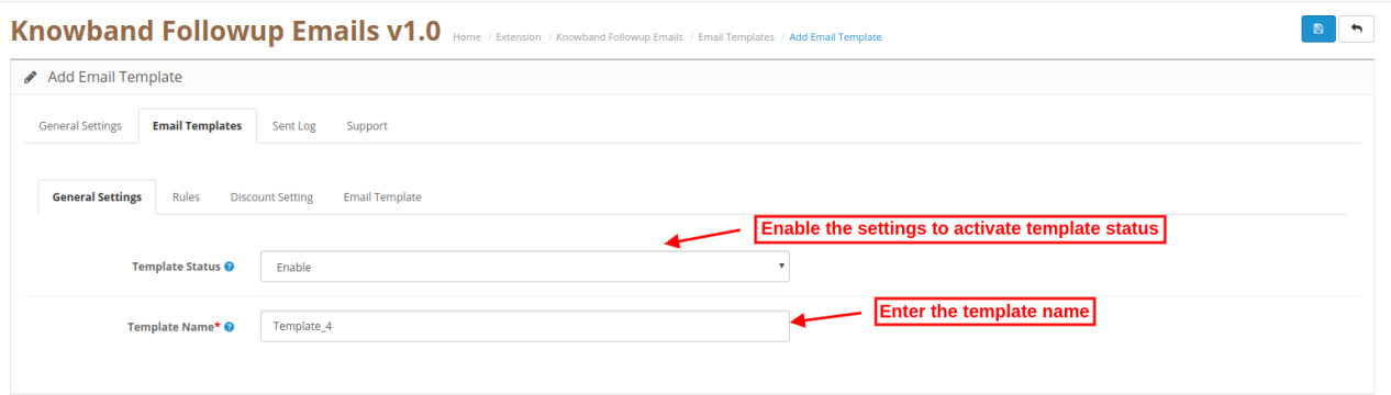 OpenCart Followup Emails Module General settings