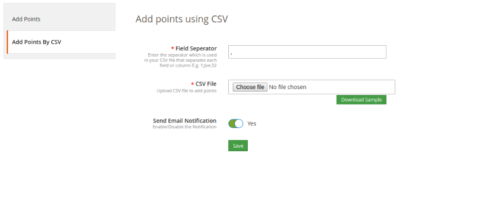 Magento 2 Loyalty points and discount module Sample CSV