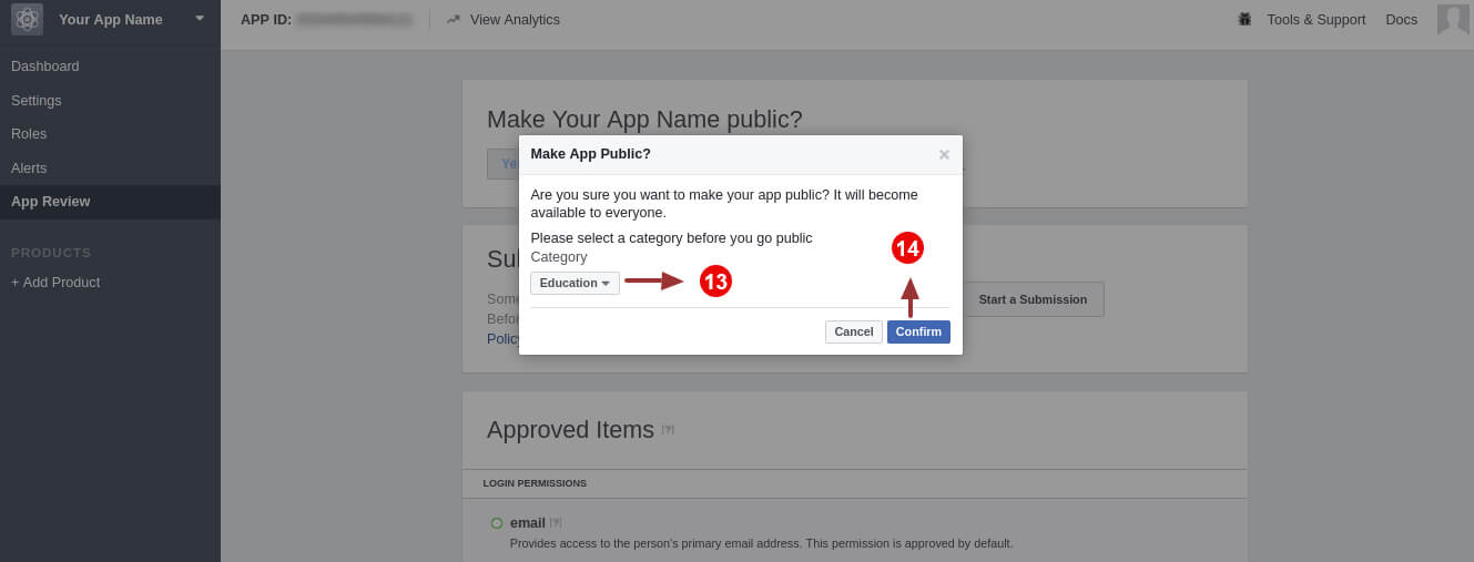 Identifiant et secret de l'application Facebook