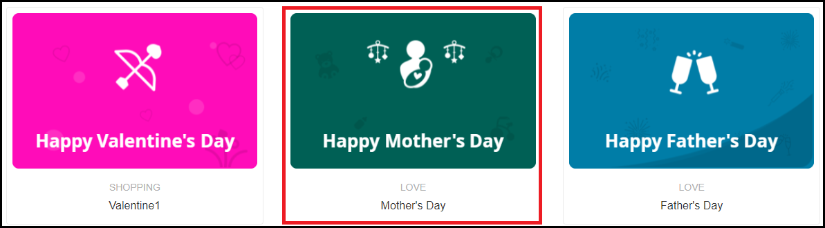 Cartões de presente de dia das mães