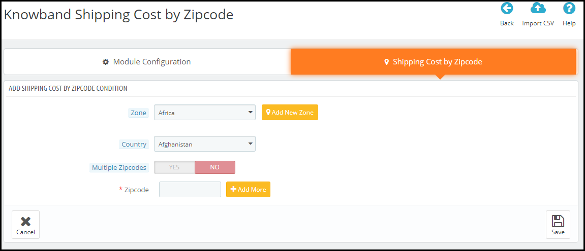 PrestaShop Shipping Cost by Zip code
