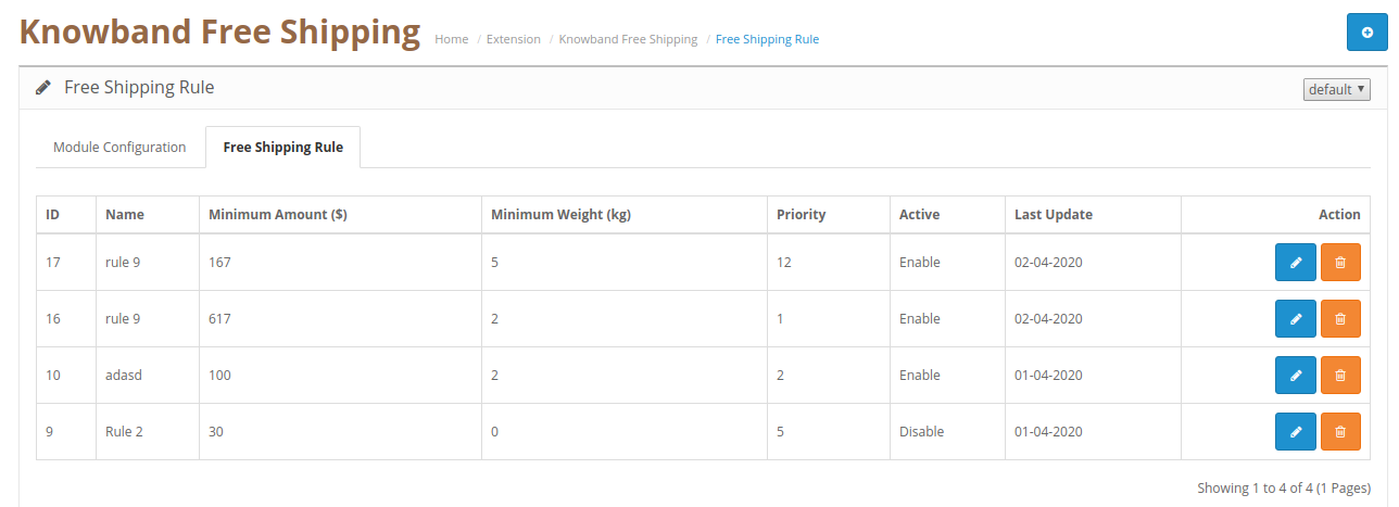 Opencart Free Shipping Manager plugin: Free shipping rules