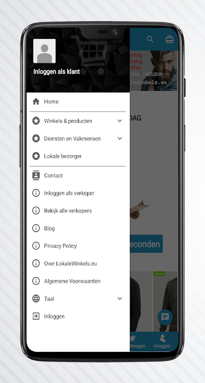 Registerkarte "Menü" in der mobilen App
