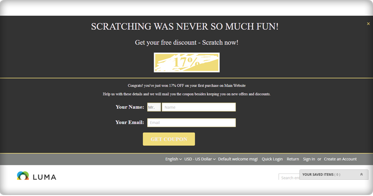 scratch off welcome email popup