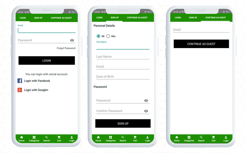 option de connexion-guest-checkout-knowband's-opencart-mobile-app