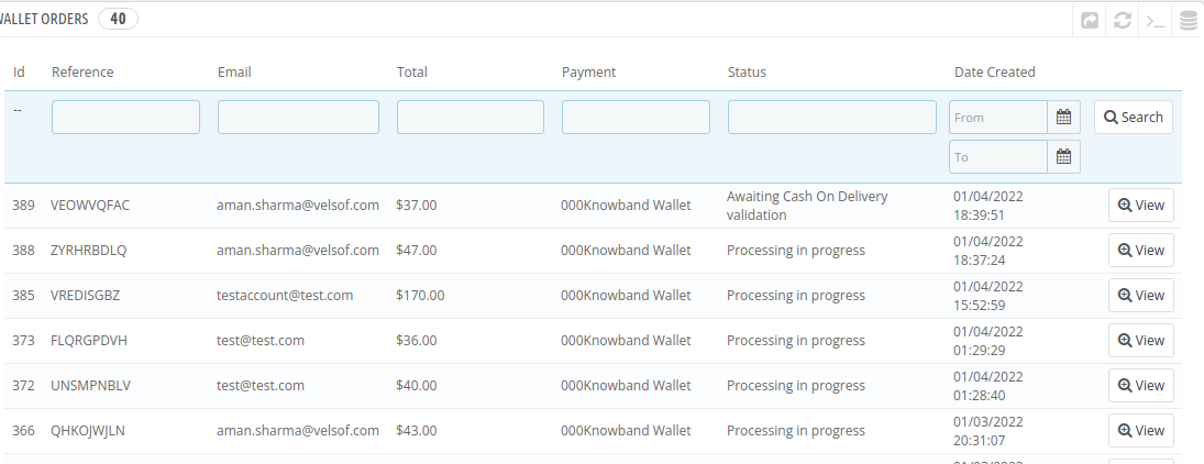 Prestashop Wallet System module_Wallet Orders