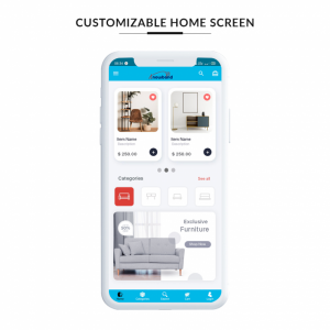 Layout des Prestashop Mobile App Builder-Startbildschirms von knowband