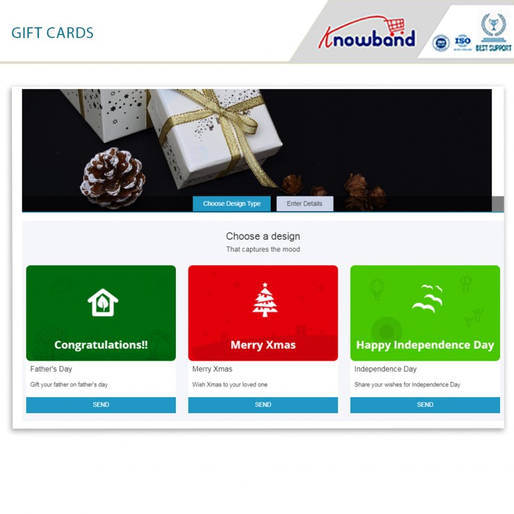 Prezentacja przednia Prestashop Gift Card Manager według knowband