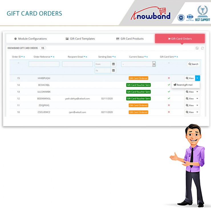 order status of Prestashop gift card Addons