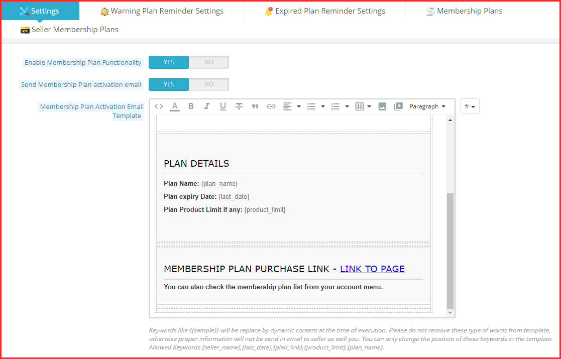 e-mail aktywacyjny planu członkostwa w dodatku marketplace