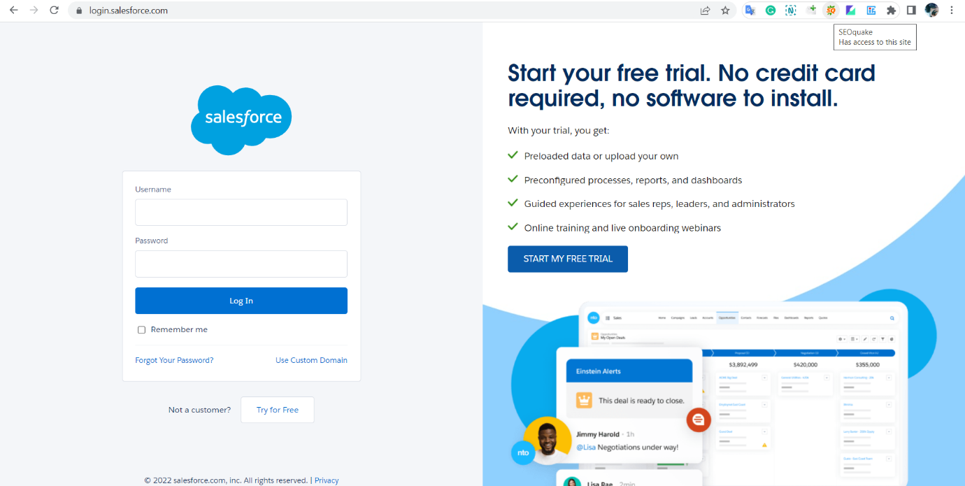 Pagina di accesso a Salesforce