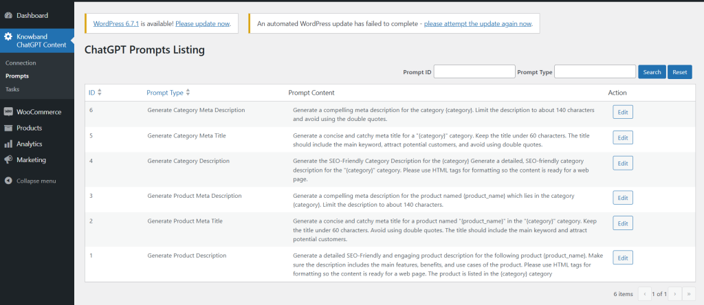 Knowband WooCommerce ChatGPT Content Generator Plugin ChatGPT Prompts