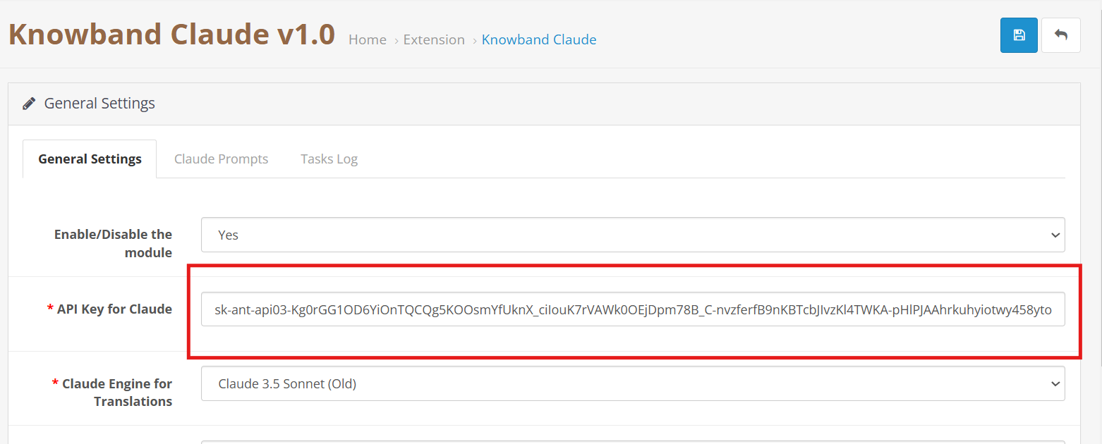 ajouter-une-clé-API-dans-le-module-d'extension-knowband-opencart-claude-ai