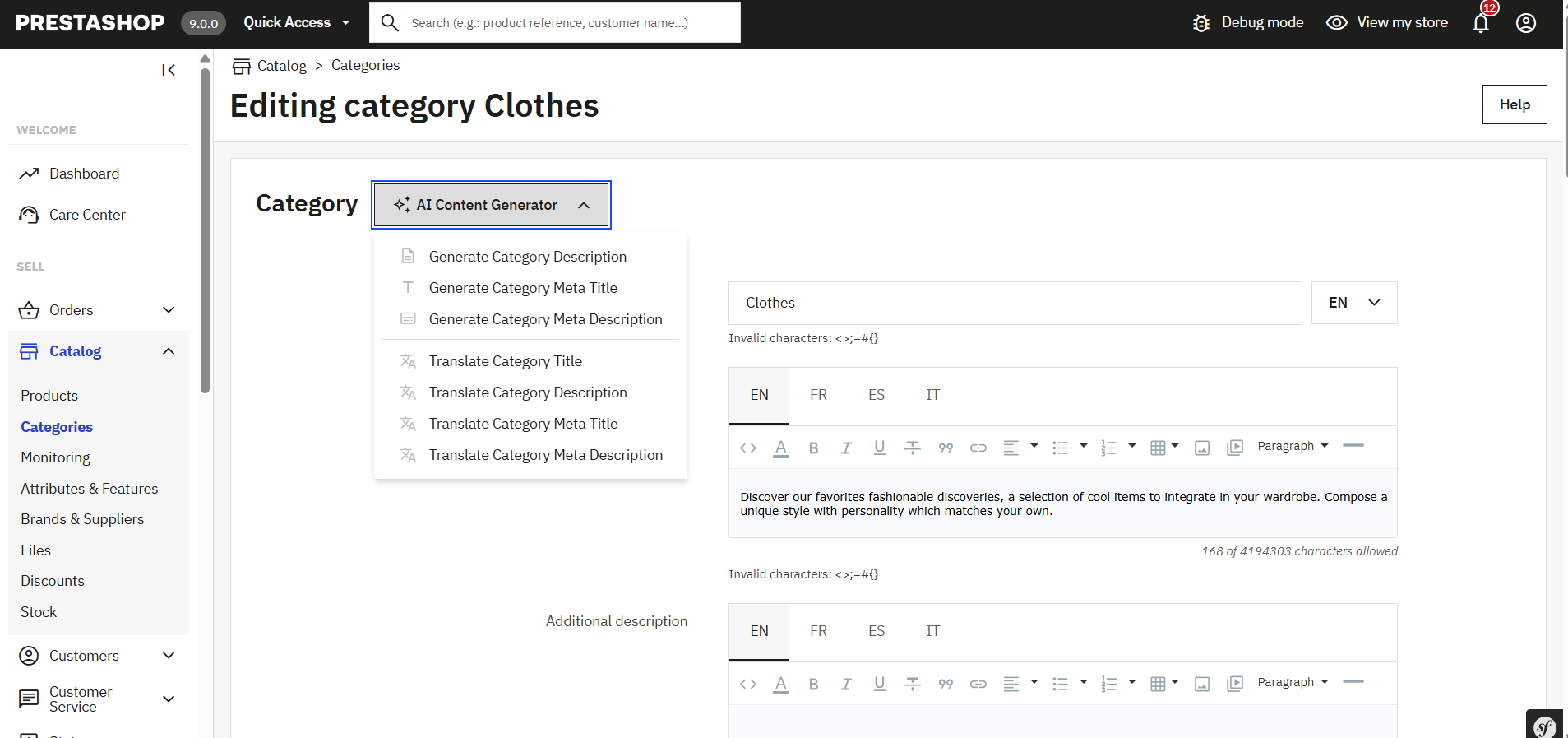 AI Prompt to execute on individual Category page