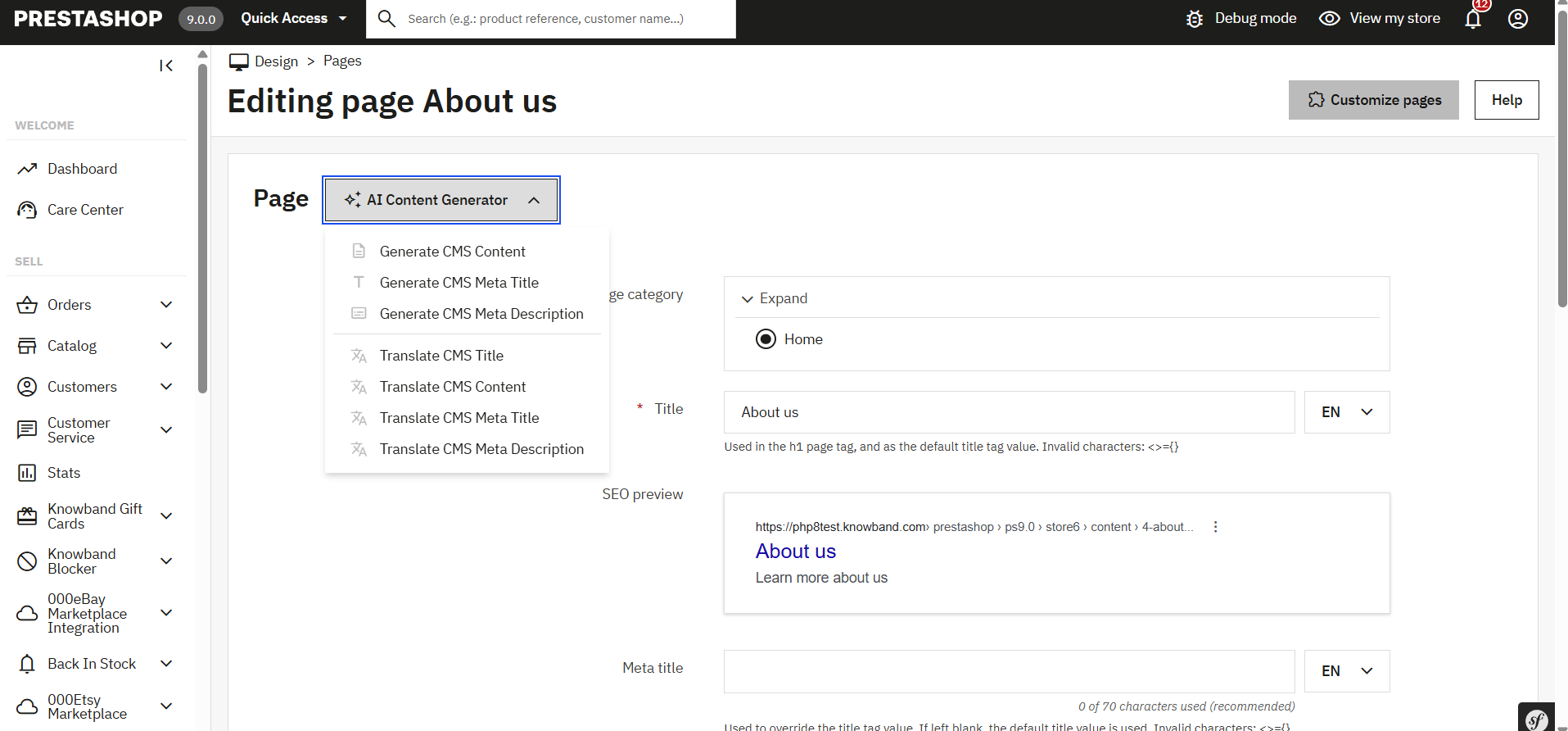 Individua CMS Page generation in Prestashop AI Content Generator