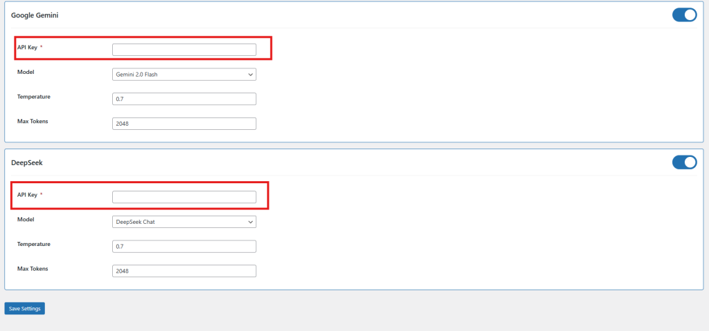 Funzionalità Gemini e DeepSeek all'interno del generatore di contenuti AI di WooCommerce per la creazione di contenuti di prodotto
