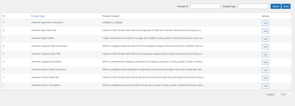 Interfaccia che mostra la configurazione rapida per il contenuto del prodotto generato dall'intelligenza artificiale in WooCommerce