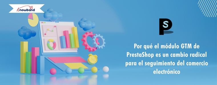 Ilustración que muestra el impacto del módulo PrestaShop GTM en la mejora del seguimiento del eCommerce y las estrategias de marketing.
