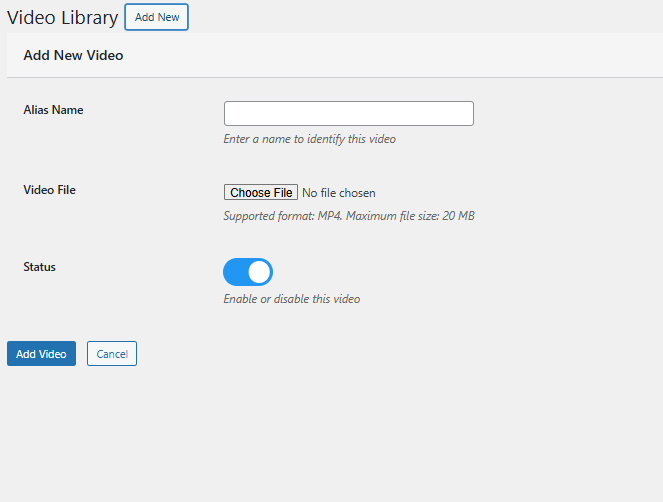 Admin interface showing the option to add a new video tab using the WooCommerce VideoMate plugin in WordPress