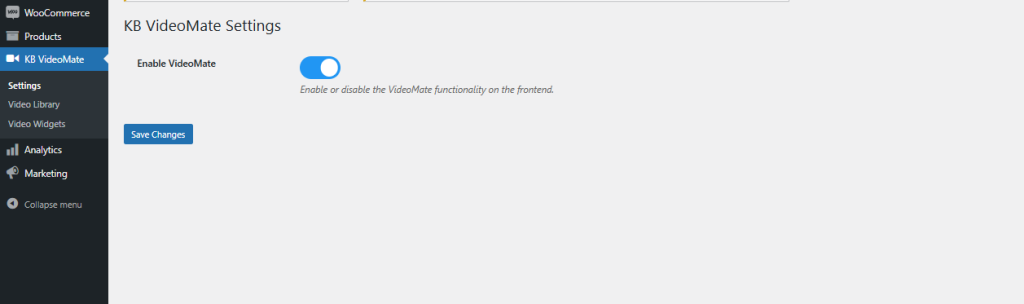 General settings panel of the WooCommerce Video Manager extension showing configuration options in the WordPress admin dashboard.