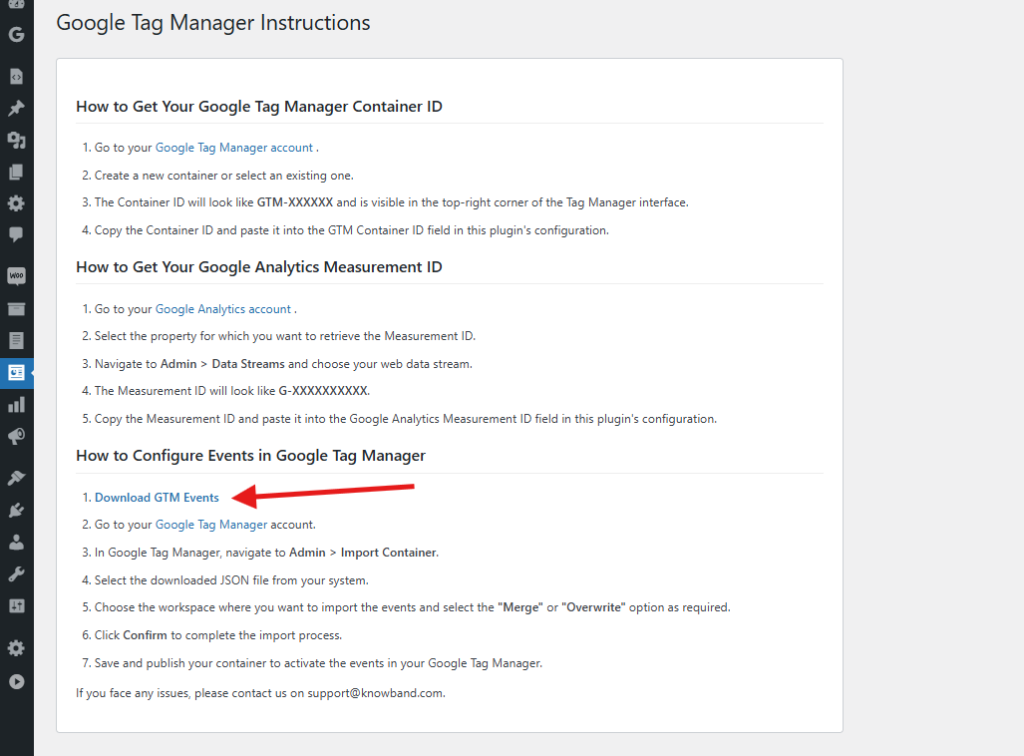 Screenshot showing steps to download EVENTS JSON file from platform interface