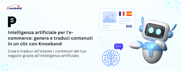 Illustrazione della generazione e traduzione di contenuti e-commerce tramite l’IA con il modulo di Knowband.