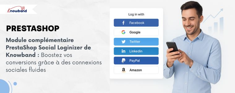 Un module Prestashop développé par Knowband qui permet aux clients de se connecter facilement via leurs comptes de réseaux sociaux, améliorant ainsi l’expérience utilisateur et le taux de conversion.