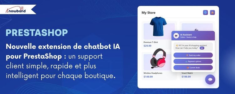 Chatbot con IA para PrestaShop de Knowband: Soporte al cliente instantáneo para tiendas online.