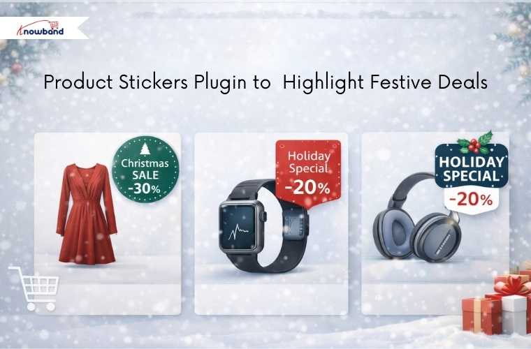 Knowband Opencart Product Stickers extension showing festive Christmas sale labels and promotional badges on products