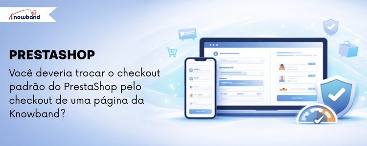 Comparação entre o checkout padrão do PrestaShop e o Knowband One Page Checkout, destacando um processo de compra mais rápido e fluido