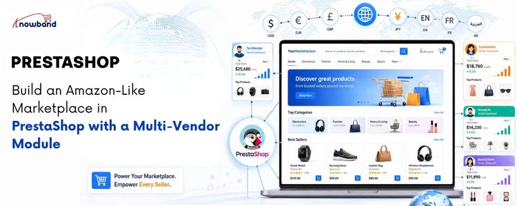 Knowband PrestaShop multivendor marketplace module features dashboard with vendor management and product listings