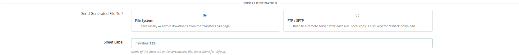 File System settings under the Export section of the PrestaShop Bulk Import Export Module.