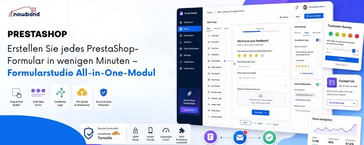 Erstellen Sie in wenigen Minuten maßgeschneiderte PrestaShop-Formulare – mit dem All-in-One-Formular-Builder-Modul „Knowband Form Studio“.
