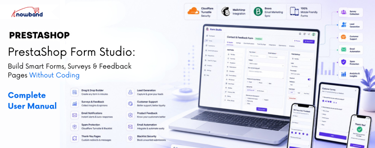 Knowband PrestaShop Form Studio Complete User Manual for creating contact, feedback, and survey forms in PrestaShop stores
