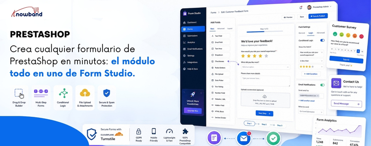 Crie formulários personalizados para o PrestaShop em minutos usando o Knowband Form Studio, o módulo construtor de formulários "tudo em um".