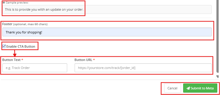 Template settings of the OpenCart WhatsApp CRM and Order Notification Extension