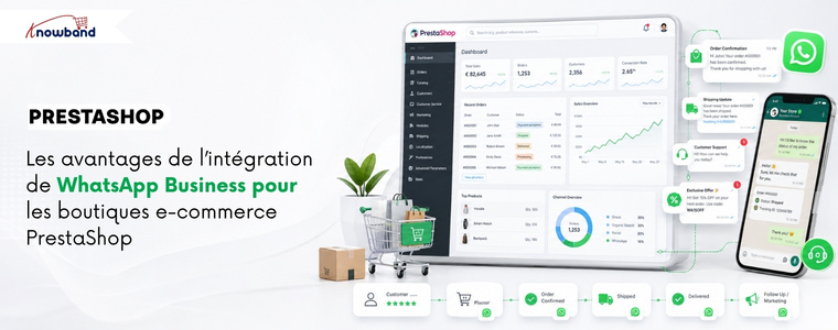 Module CRM WhatsApp pour PrestaShop : automatisation des notifications de commande, support client, chat en direct et campagnes marketing pour les boutiques PrestaShop.