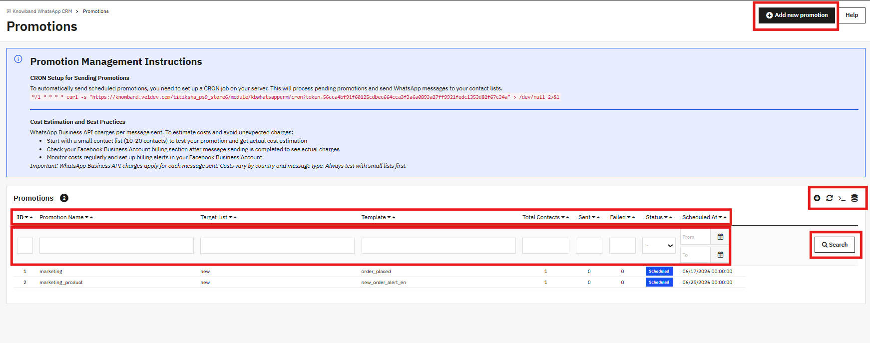 Promotions setting under the PrestaShop Live Chat module.