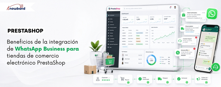 Módulo CRM de WhatsApp para PrestaShop: automatización de notificaciones de pedidos, atención al cliente, chat en vivo y campañas de marketing en tiendas PrestaShop.