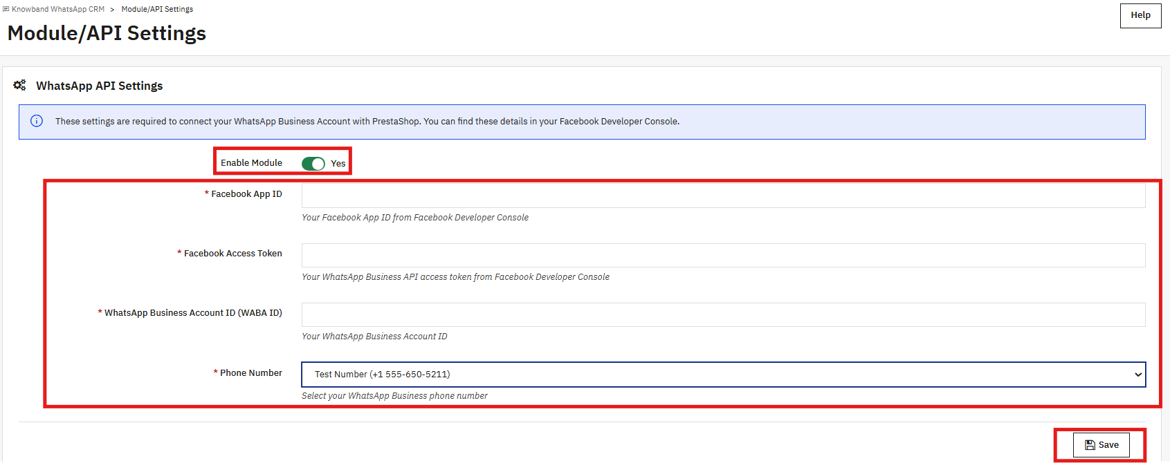 Admin Panel Overview of the PrestaShop WhatsApp CRM Module